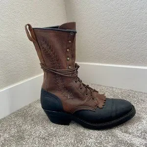 Shoes | Beautiful Brown And Grey Lace Up Logger Boot | Poshmark display picture 2